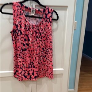 Anne Klein Pink and Black Floral Tank Top Blouse